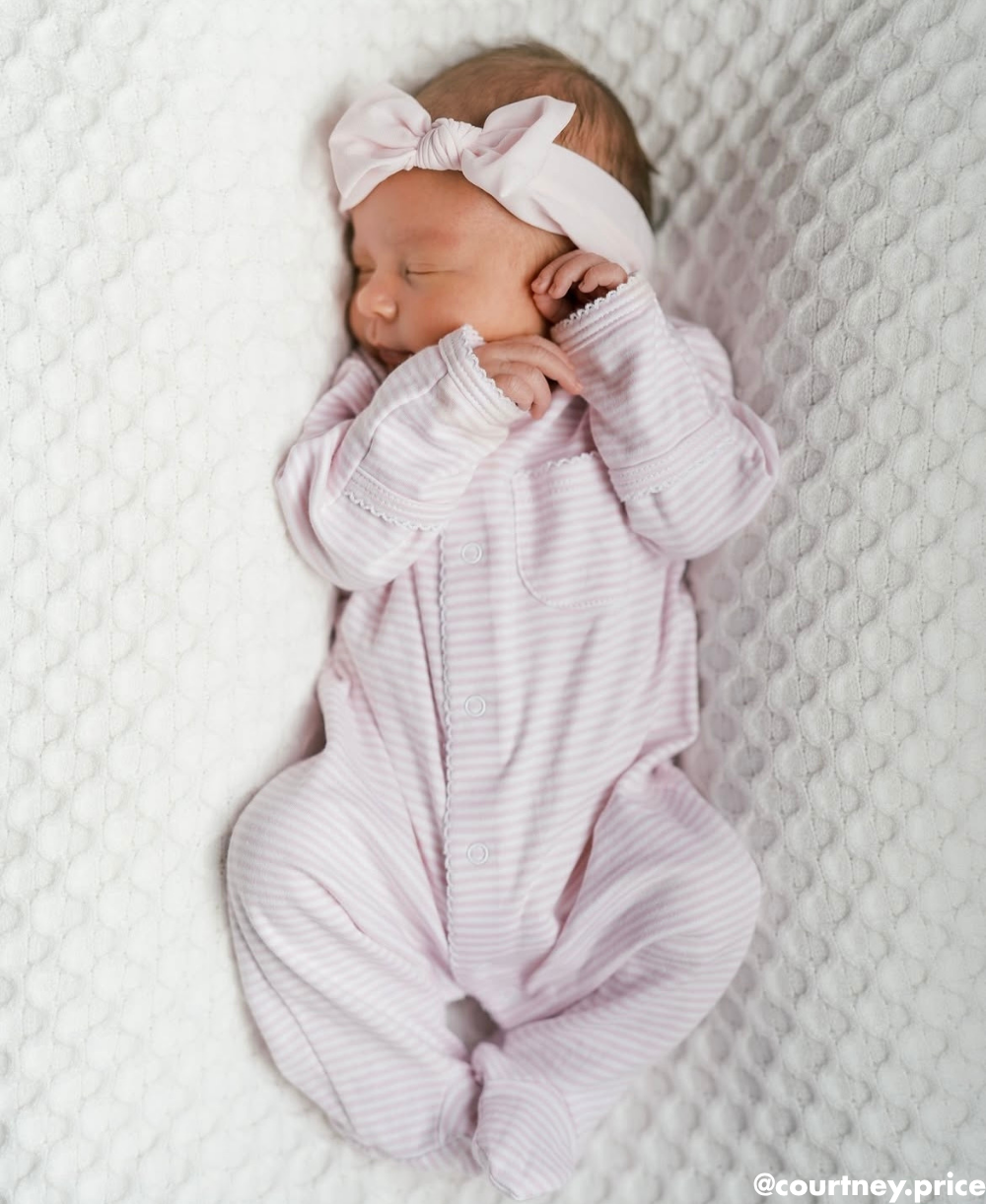Pima Cotton Striped Baby Pink Footie Pajamas - Kissy Kissy