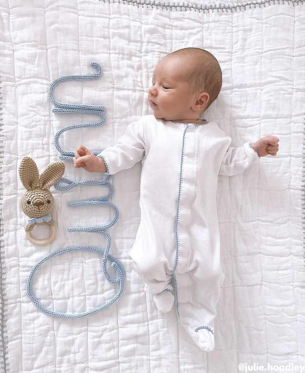 White/Medium Blue New Premier Basics Footie - Kissy Kissy
