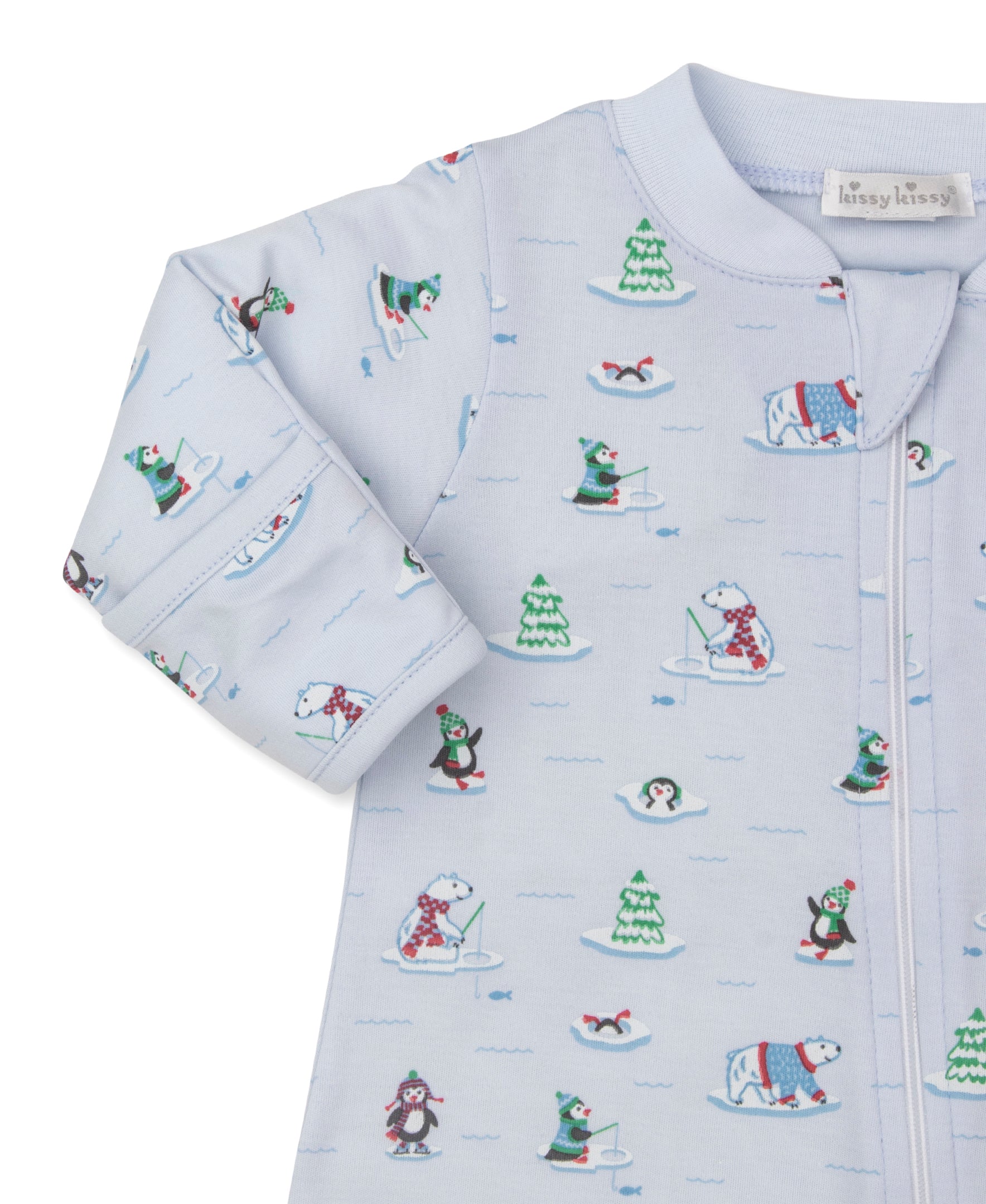 Penguins & Polar Bears Blue Zip Footie - Kissy Kissy
